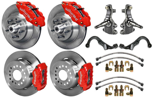 67-69 GM F-BODY FULL DISC BRAKE,2" DROP SPINDLES,ARMS,FRONT 13",REAR 12",RED