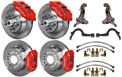 64-72 GM A-BODY FULL DISC BRAKE,STOCK SPINDLES,ARMS,FRONT 13",REAR 12",RED