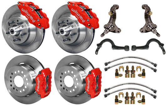 64-72 GM A-BODY FULL DISC BRAKE,STOCK SPINDLES,ARMS,FRONT 13",REAR 12",RED