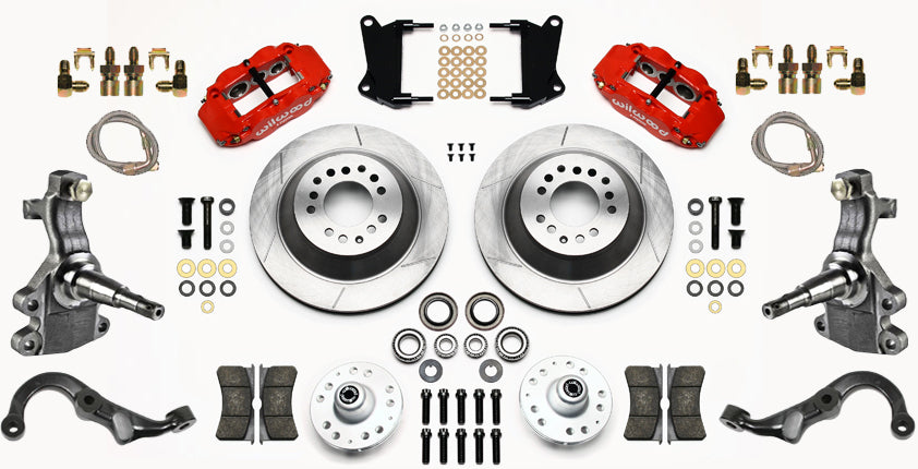 67-69 GM F-BODY FULL DISC BRAKE,2" DROP SPINDLES,ARMS,FRONT 13",REAR 12",RED
