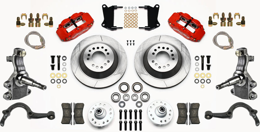 64-72 GM A-BODY FULL DISC BRAKE KIT & 2" DROP SPINDLES & ARMS,13" ROTORS,RED
