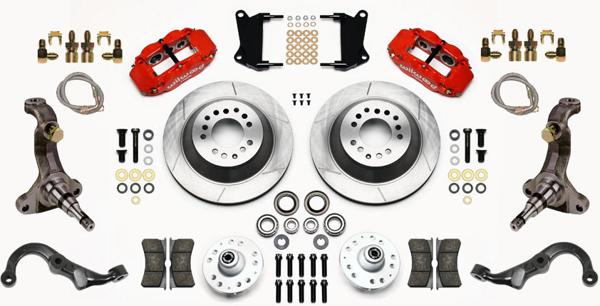 67-69 GM F-BODY FRONT DISC BRAKE KIT & STOCK SPINDLES & ARMS,13" ROTORS,RED