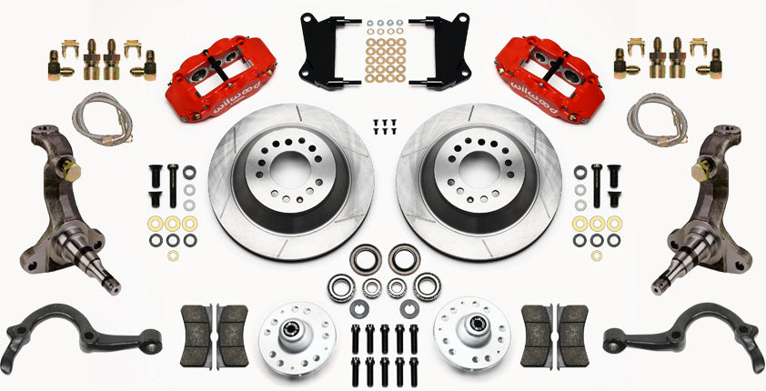 64-72 GM A-BODY FRONT DISC BRAKE KIT & STOCK SPINDLES & ARMS,13" ROTORS,RED