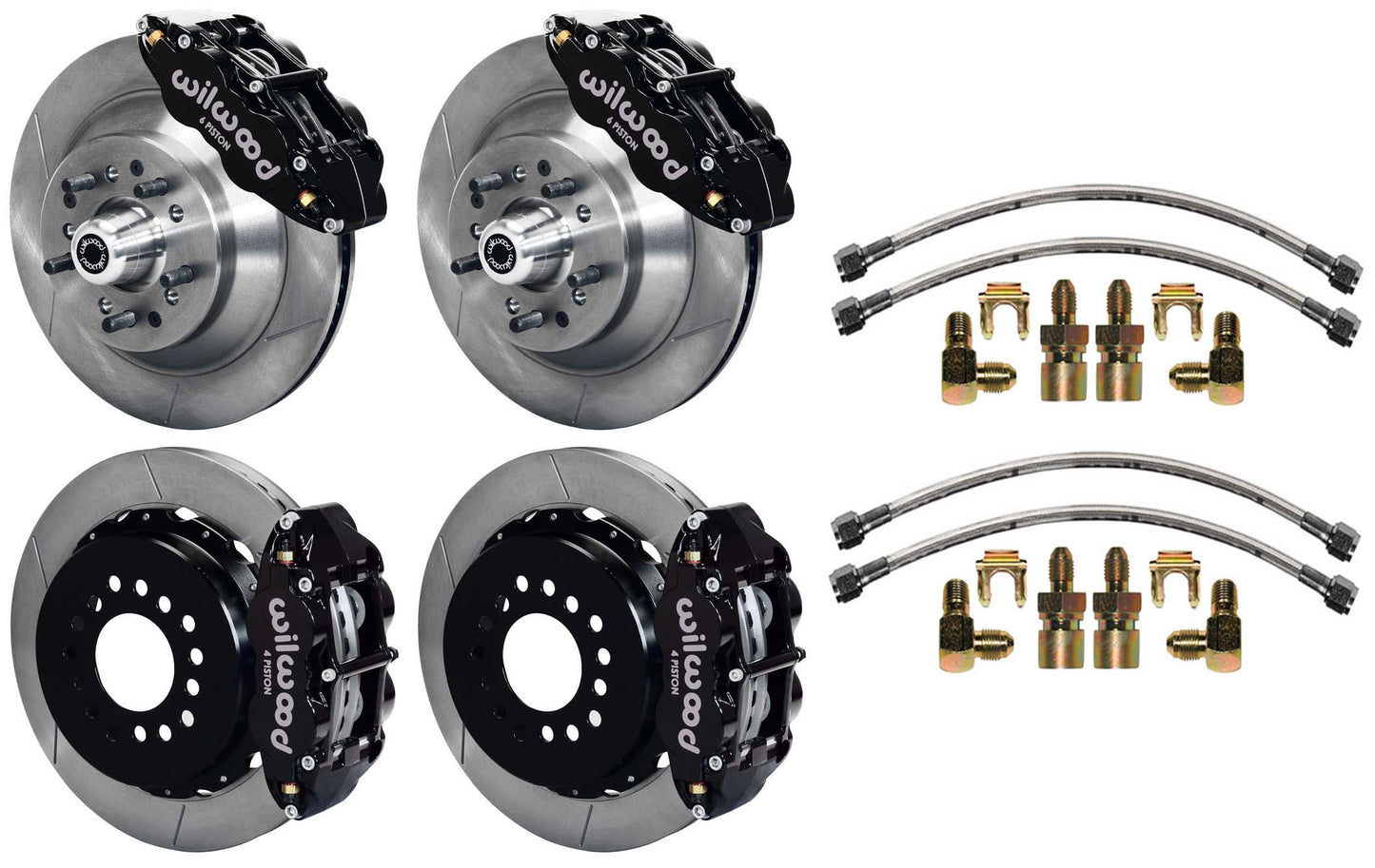 64-74 GM DISC BRAKE KIT,FRONT & REAR WITH LINES,13" ROTORS,BLACK CALIPERS