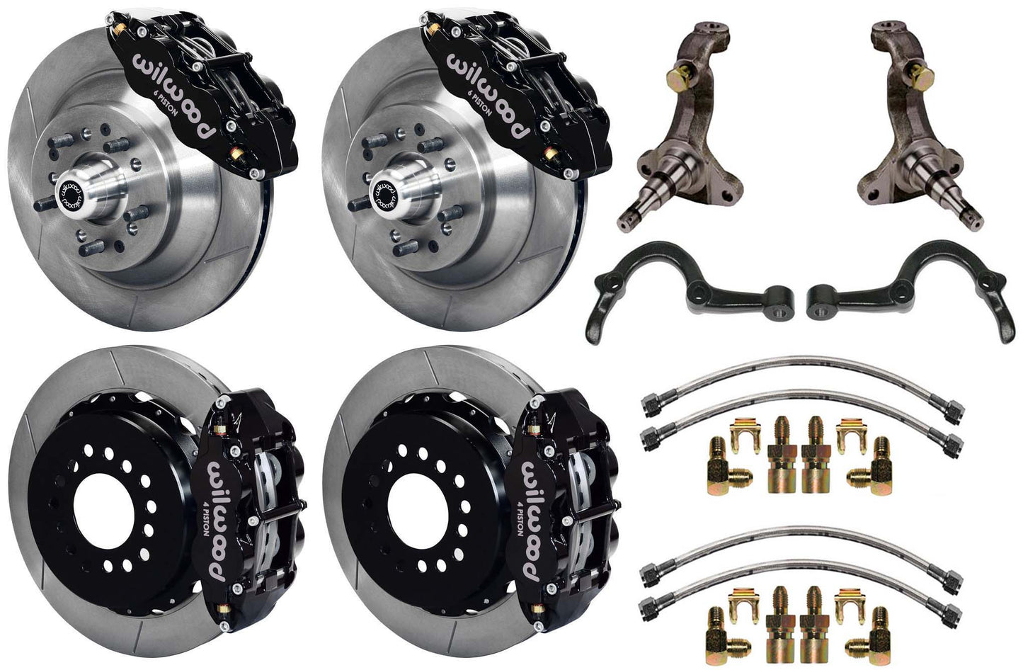 64-72 GM A-BODY FULL DISC BRAKE KIT & STOCK SPINDLES & ARMS,13" ROTORS,BLACK