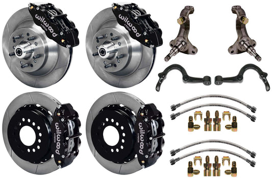 64-72 GM A-BODY FULL DISC BRAKE KIT & STOCK SPINDLES & ARMS,13" ROTORS,BLACK