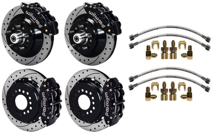 64-74 GM DISC BRAKE KIT,FRONT & REAR WITH LINES,13" DRILLED ROTORS,BLACK CALIPER