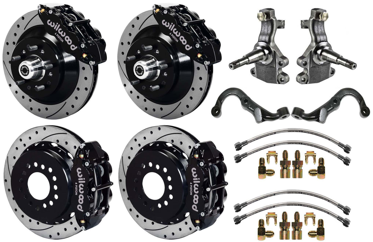 67-69 GM F-BODY FULL DISC BRAKE KIT & 2" DROP SPINDLES & ARMS,13" DRILLED,BLACK
