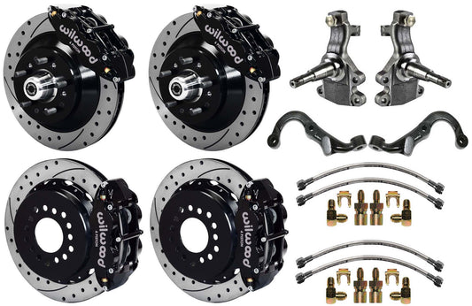 67-69 GM F-BODY FULL DISC BRAKE KIT & 2" DROP SPINDLES & ARMS,13" DRILLED,BLACK