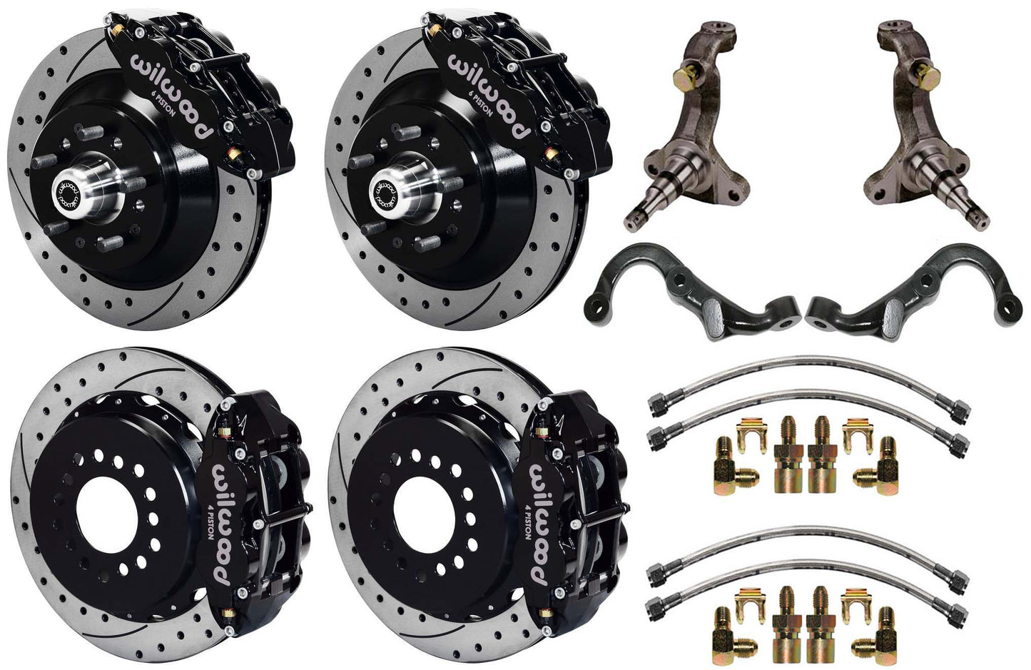 67-69 GM F-BODY FULL DISC BRAKE KIT & STOCK SPINDLES & ARMS,13" DRILLED,BLACK