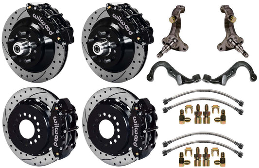 67-69 GM F-BODY FULL DISC BRAKE KIT & STOCK SPINDLES & ARMS,13" DRILLED,BLACK