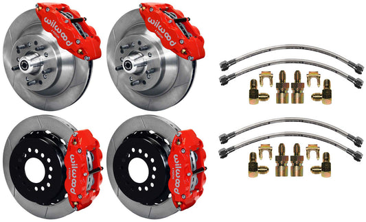 64-74 GM DISC BRAKE KIT,FRONT & REAR WITH LINES,13" ROTORS,RED CALIPERS