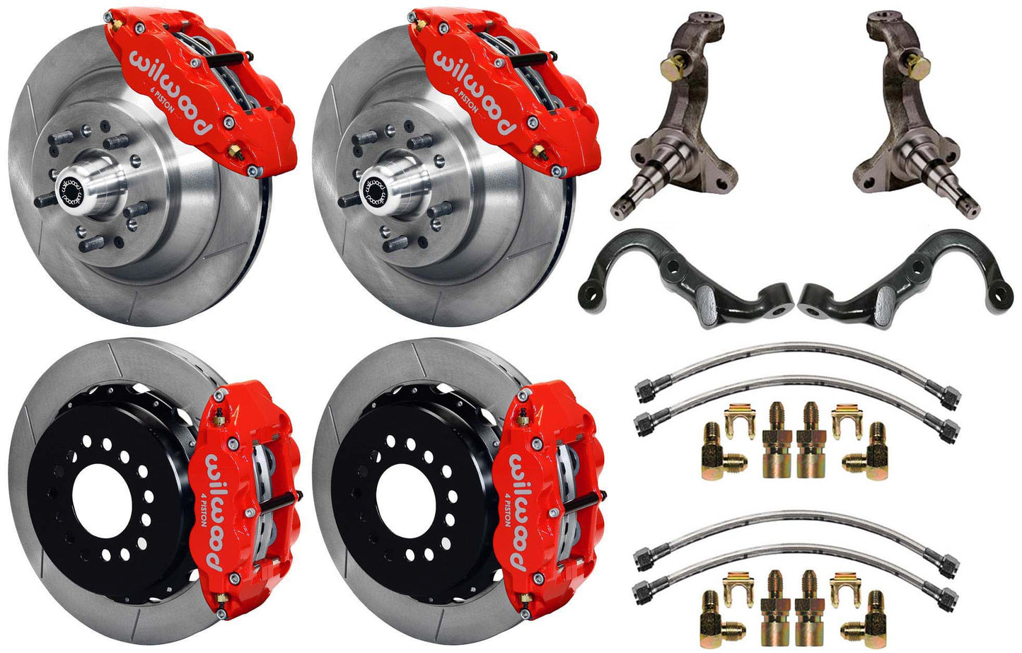 67-69 GM F-BODY FULL DISC BRAKE KIT & STOCK SPINDLES & ARMS,13" ROTORS,RED