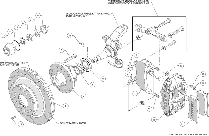 WWE PRO SPINDLE KIT,FRONT,13" DRILLED ROTORS,BLACK