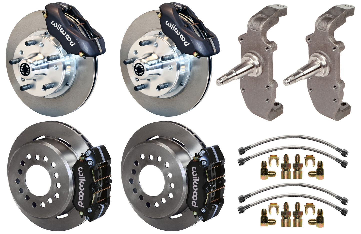 55-57 CHEVY FULL DISC BRAKE KIT,2" DROP SPINDLES,11" ROTORS,BLACK