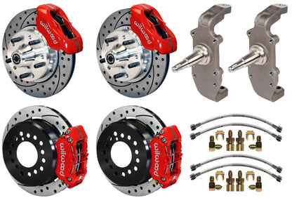 55-57 CHEVY FULL DISC BRAKE KIT,2" DROP SPINDLES,11" DRILLED,RED