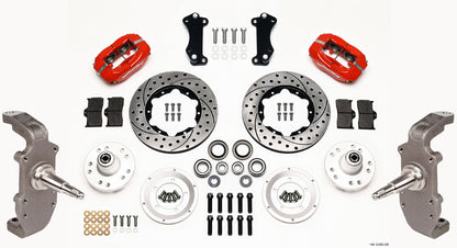 55-57 CHEVY FRONT DISC BRAKE KIT,2" DROP SPINDLES,11" DRILLED,RED