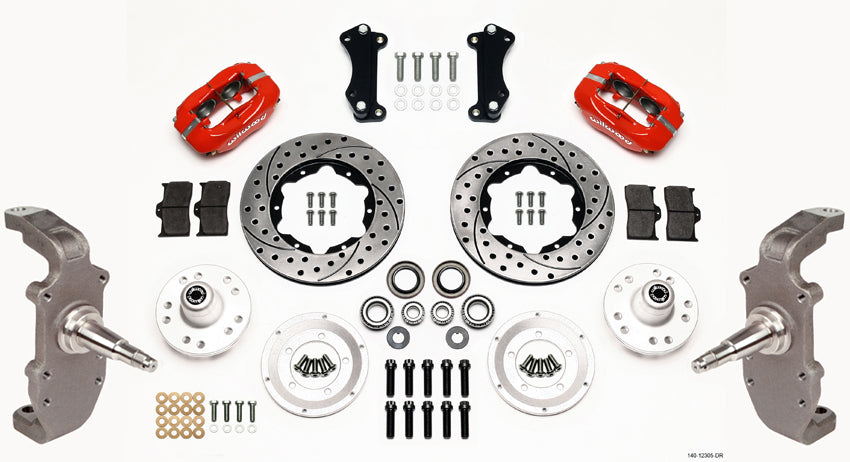 55-57 CHEVY FULL DISC BRAKE KIT,2" DROP SPINDLES,11" DRILLED,RED