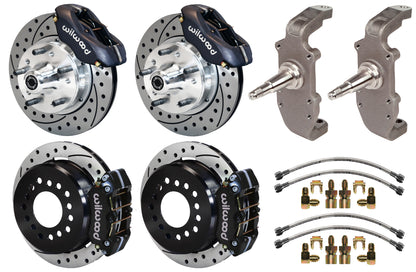 55-57 CHEVY FULL DISC BRAKE KIT,2" DROP SPINDLES,11" DRILLED,BLACK