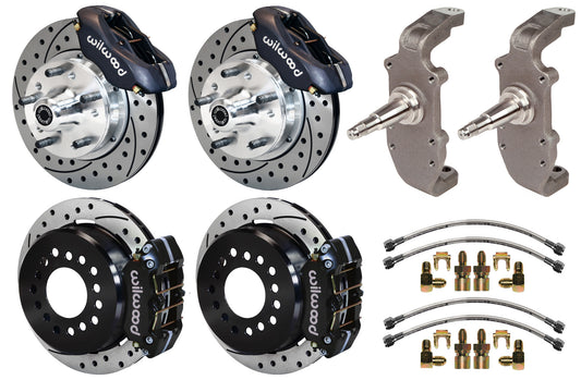 55-57 CHEVY FULL DISC BRAKE KIT,2" DROP SPINDLES,11" DRILLED,BLACK