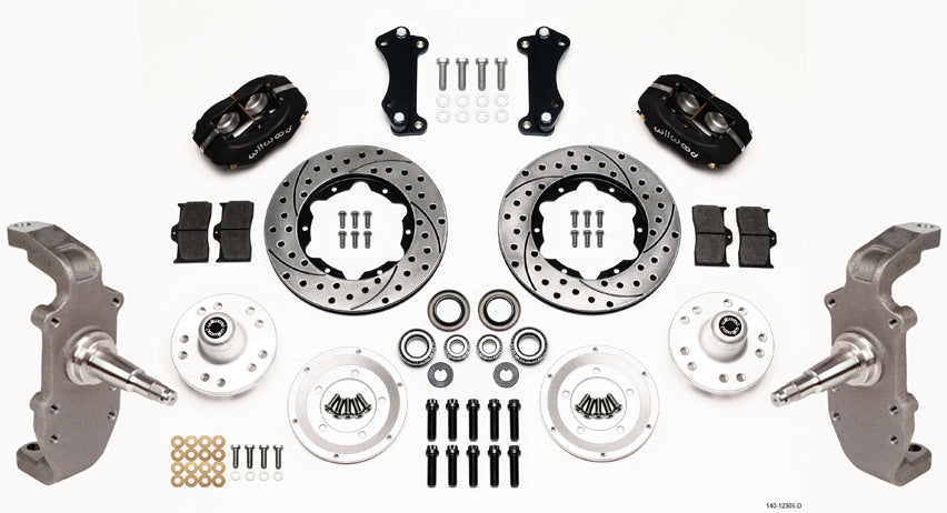 55-57 CHEVY FRONT DISC BRAKE KIT,2" DROP SPINDLES,11" DRILLED,BLACK