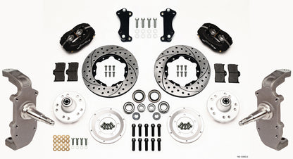 55-57 CHEVY FRONT DISC BRAKE KIT,2" DROP SPINDLES,11" DRILLED,BLACK