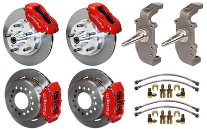55-57 CHEVY FULL DISC BRAKE KIT,2" DROP SPINDLES,11" ROTORS,RED