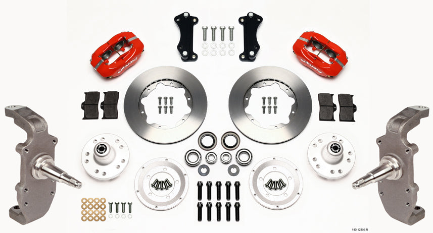 55-57 CHEVY FULL DISC BRAKE KIT,2" DROP SPINDLES,11" ROTORS,RED
