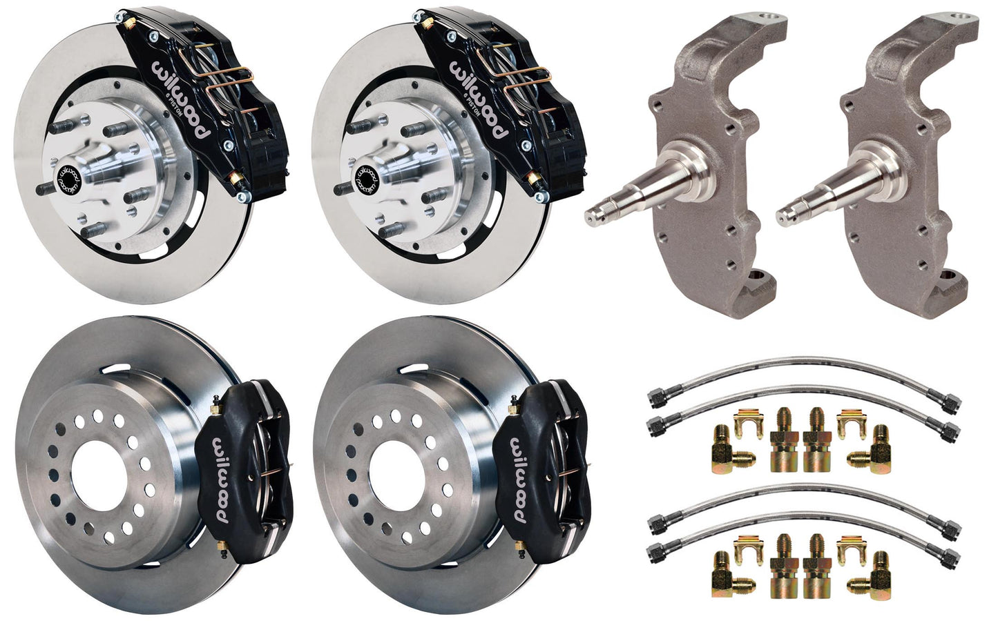 55-57 CHEVY FULL DISC BRAKE KIT,2" DROP SPINDLES,DP6,12" ROTORS,BLACK