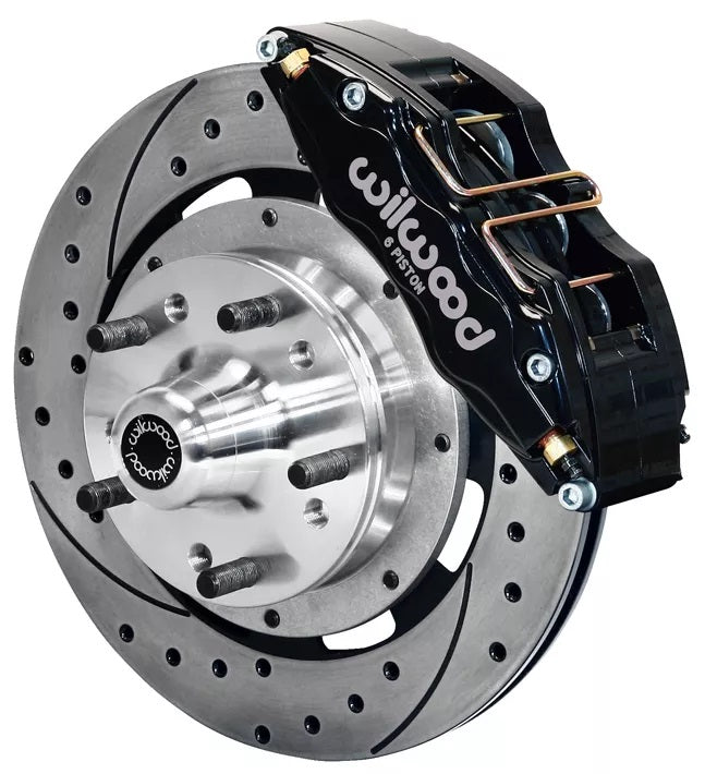 55-57 CHEVY FRONT DISC BRAKE KIT,FOR 2" DROP SPINDLES,DP6,12" DRILLED,BLACK