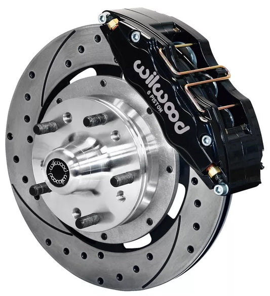 55-57 CHEVY FRONT DISC BRAKE KIT,FOR 2" DROP SPINDLES,DP6,12" DRILLED,BLACK