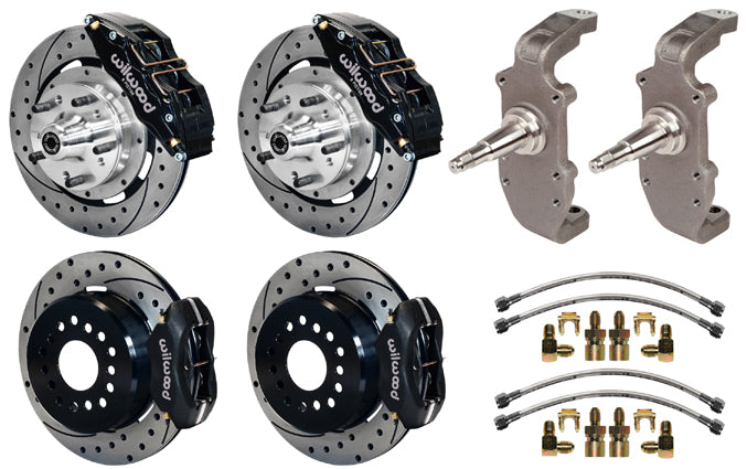55-57 CHEVY FULL DISC BRAKE KIT,2" DROP SPINDLES,DP6,12" DRILLED,BLACK