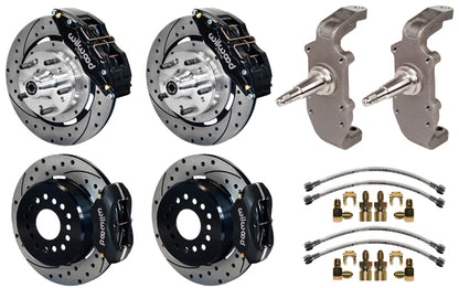 55-57 CHEVY FULL DISC BRAKE KIT,2" DROP SPINDLES,DP6,12" DRILLED,BLACK