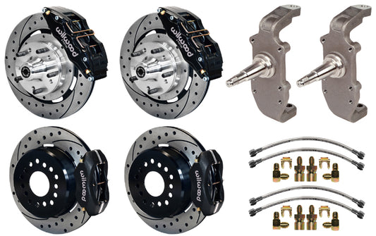 55-57 CHEVY FULL DISC BRAKE KIT,2" DROP SPINDLES,DP6,12" DRILLED,BLACK