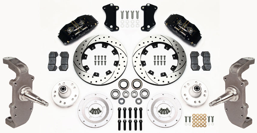 55-57 CHEVY FRONT DISC BRAKE KIT,2" DROP SPINDLES,DP6,12" DRILLED,BLACK