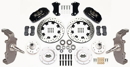 55-57 CHEVY FRONT DISC BRAKE KIT,2" DROP SPINDLES,DP6,12" DRILLED,BLACK