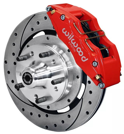 55-57 CHEVY FRONT DISC BRAKE KIT,FOR 2" DROP SPINDLES,DP6,12" DRILLED,RED