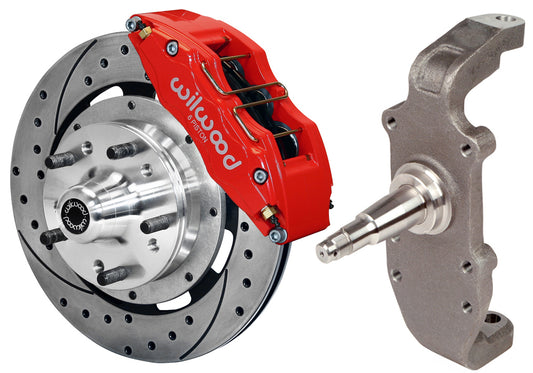 55-57 CHEVY FRONT DISC BRAKE KIT,2" DROP SPINDLES,DP6,12" DRILLED,RED