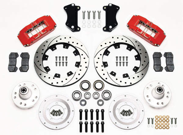 55-57 CHEVY FRONT DISC BRAKE KIT,FOR 2" DROP SPINDLES,DP6,12" DRILLED,RED