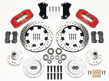 55-57 CHEVY FRONT DISC BRAKE KIT,FOR 2" DROP SPINDLES,DP6,12" DRILLED,RED