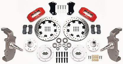 55-57 CHEVY FRONT DISC BRAKE KIT,2" DROP SPINDLES,DP6,12" DRILLED,RED