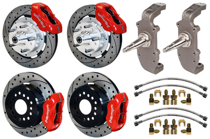 55-57 CHEVY FULL DISC BRAKE KIT,2" DROP SPINDLES,12" DRILLED,RED