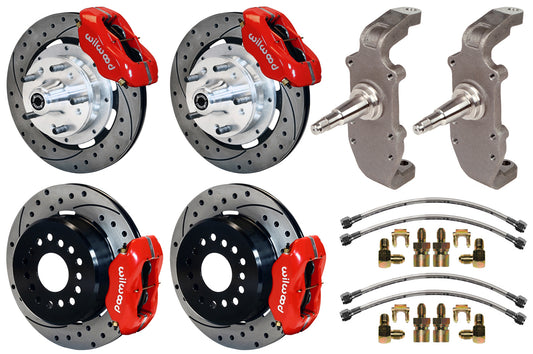 55-57 CHEVY FULL DISC BRAKE KIT,2" DROP SPINDLES,12" DRILLED,RED