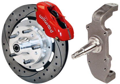 55-57 CHEVY FRONT DISC BRAKE KIT,2" DROP SPINDLES,12" DRILLED,RED