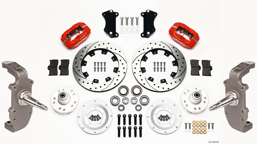 55-57 CHEVY FRONT DISC BRAKE KIT,2" DROP SPINDLES,12" DRILLED,RED