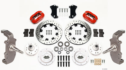 55-57 CHEVY FULL DISC BRAKE KIT,2" DROP SPINDLES,12" DRILLED,RED