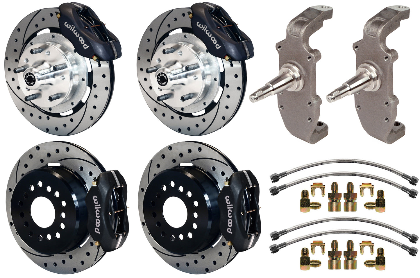 55-57 CHEVY FULL DISC BRAKE KIT,2" DROP SPINDLES,12" DRILLED,BLACK