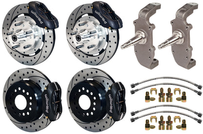 55-57 CHEVY FULL DISC BRAKE KIT,2" DROP SPINDLES,12" DRILLED,BLACK