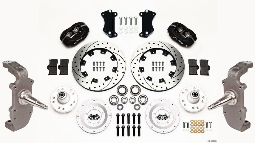 55-57 CHEVY FULL DISC BRAKE KIT,2" DROP SPINDLES,12" DRILLED,BLACK