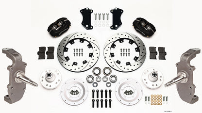 55-57 CHEVY FULL DISC BRAKE KIT,2" DROP SPINDLES,12" DRILLED,BLACK